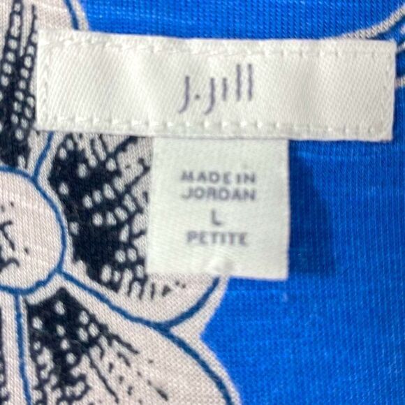 J. Jill v-neck sleeveless blue & orange print floral dress w tassel ties L Petit - Picture 8 of 9